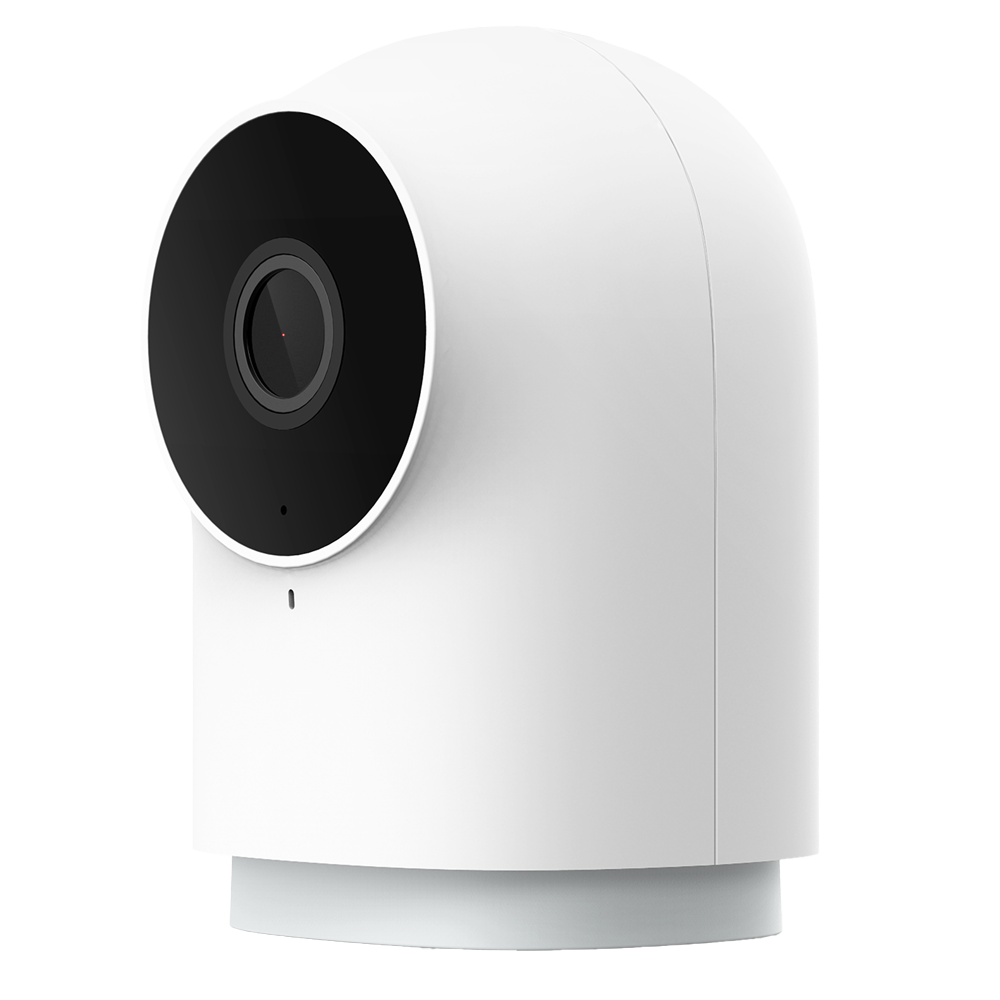 Câmara IP Interior Aqara G2H Pro com Hub Zigbee Integrado Câmara de segurança branca com lente preta circular e base arredondada