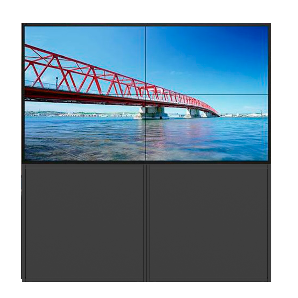 Kit Videowall Uniview 2x2: Monitores 55" FHD, Suporte de Chão, Daisy Chain Ecrã de vídeo com imagem de ponte vermelha sobre água