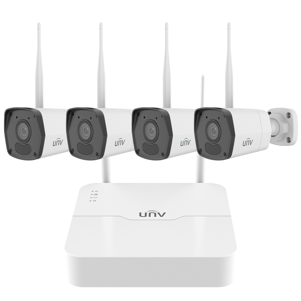 Kit Vigilância Uniview WiFi 8 Canais com 4 Câmaras IP 1080p Kit de câmeras de segurança brancas UNV com unidade base