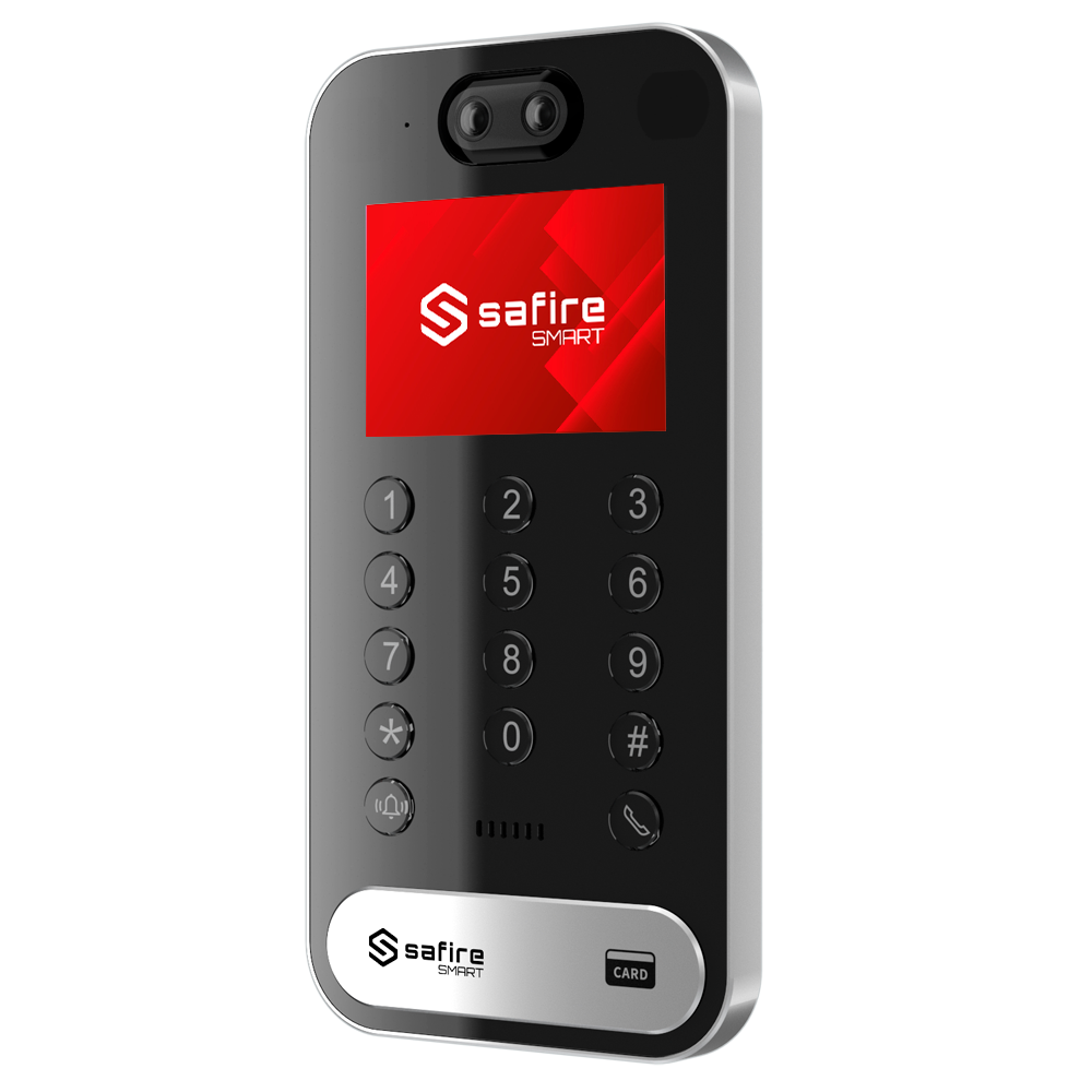 Videoporteiro Inteligente Safire Smart SF-VI134 IP Facial PoE RFID IP67 Intercomunicador Safire Smart com ecrã vermelho e teclado numérico