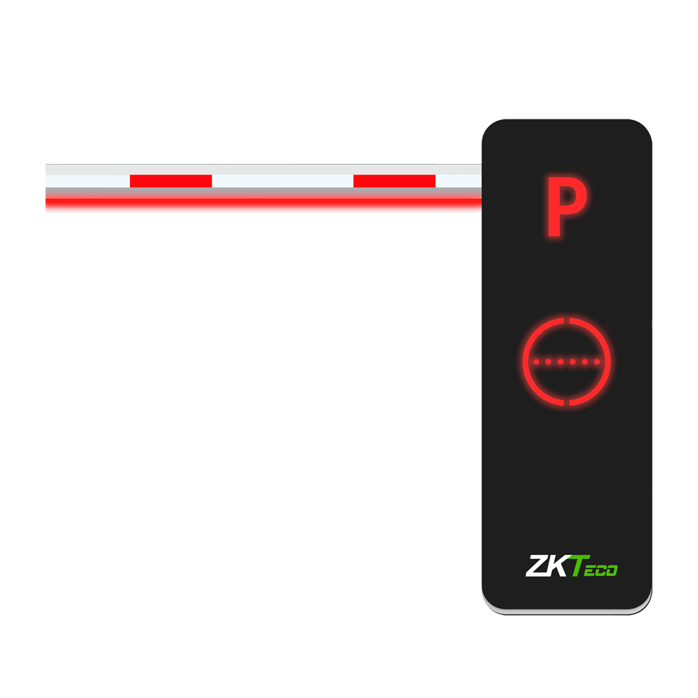 Barreira de Estacionamento ZKTeco BG1000R-3BOOM: Braço 3m com LED Barreira automática para controlo de acesso com braço vermelho e branco e suporte preto com luzes LED vermelhas