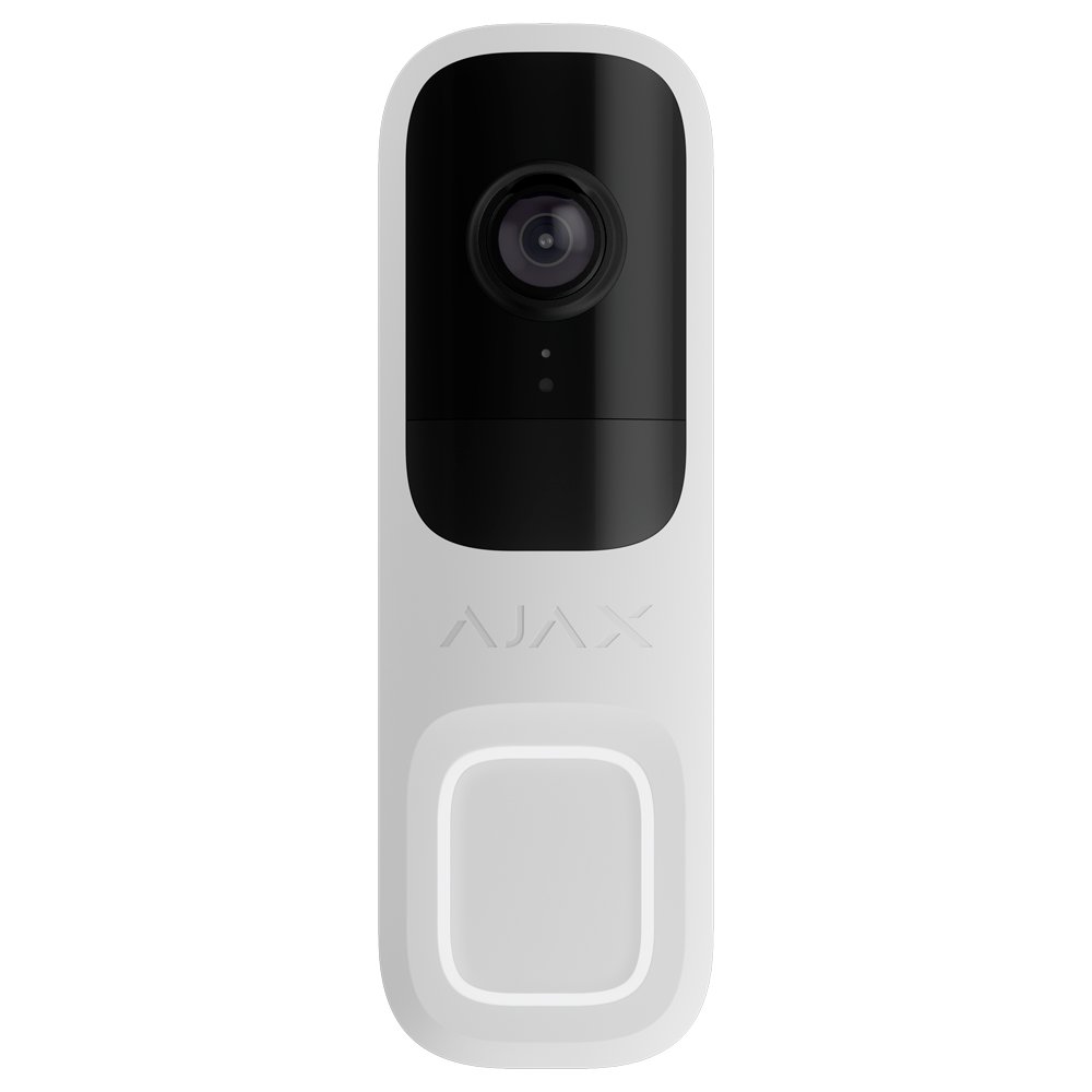 Campainha Inteligente Ajax DoorBell 4 MP Wi-Fi Branca Campainha inteligente branca com lente de câmera preta e botão retangular