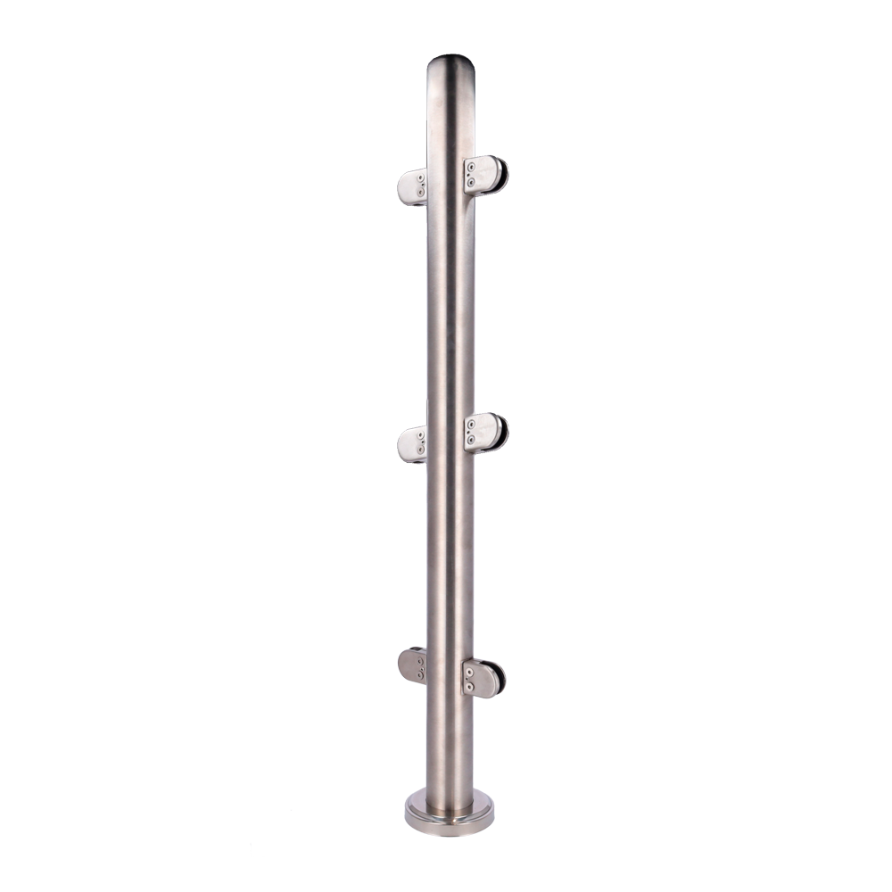 Poste Intermédio TURBOO em Aço Inox | Barreira de Controlo de Acesso 1500mm Poste em aço inoxidável com suportes para corrimão em fundo branco