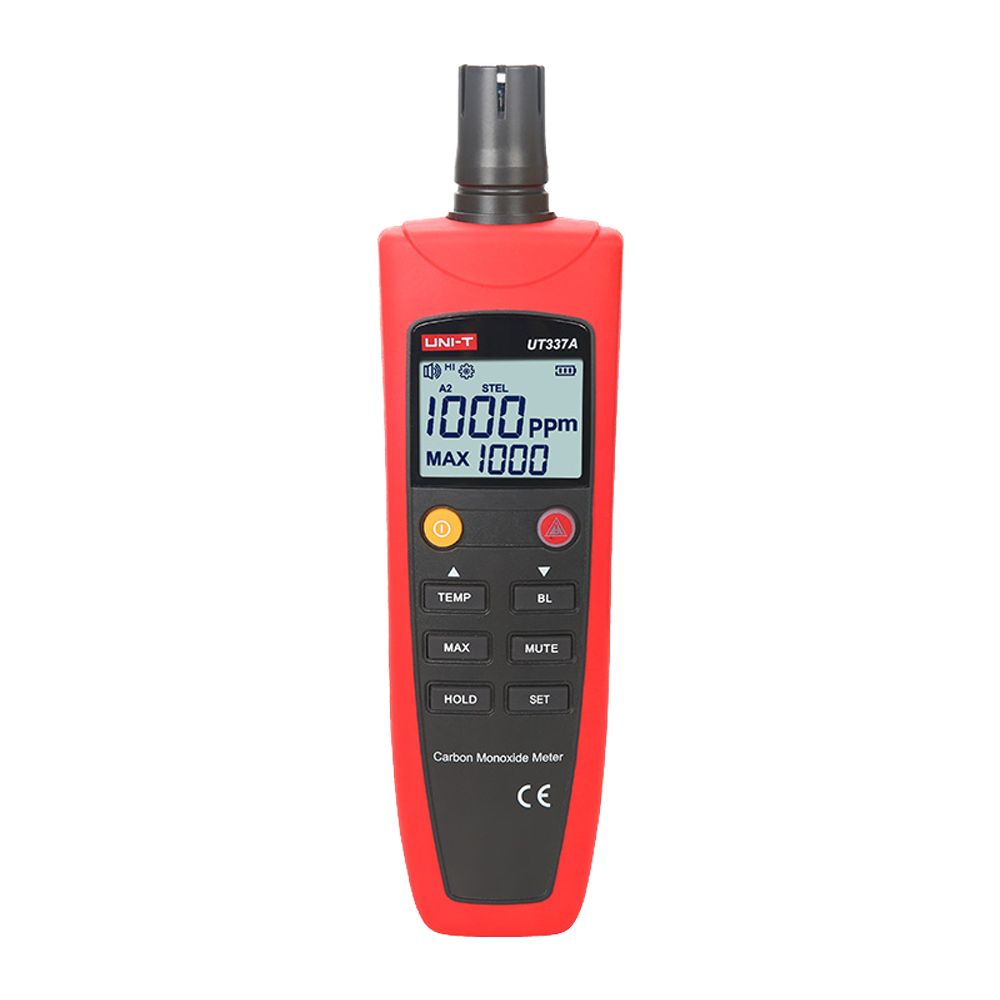 Medidor de Monóxido de Carbono UNI-T UT337A com Alarme Medidor de monóxido de carbono vermelho com ecrã digital e botões