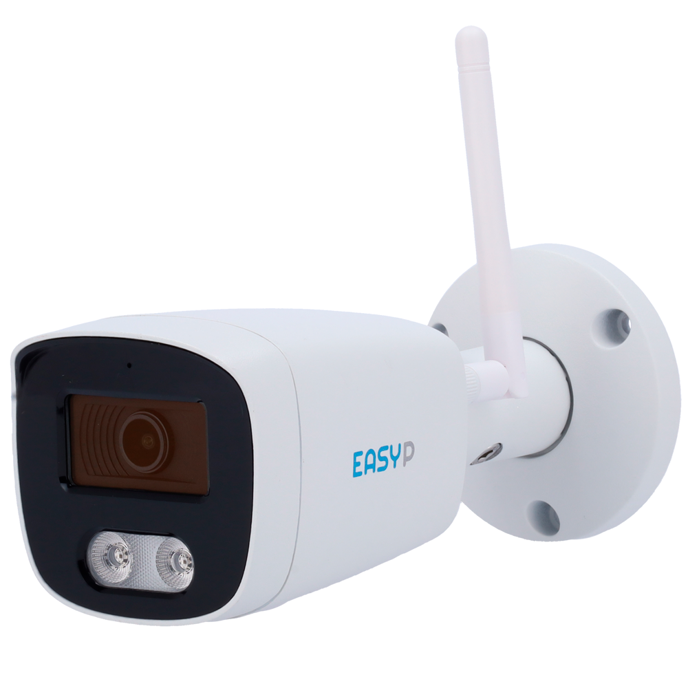 Câmara IP Bullet Easy-P 4MP com WiFi 6 e Lente 2.8mm Câmara de segurança branca com lente preta e antena