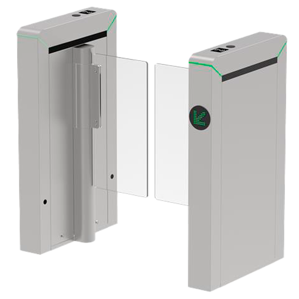 Torniquete Bidirecional ZKTeco Aço Inox SUS304 Portão de acesso metálico cinzento com portas de vidro