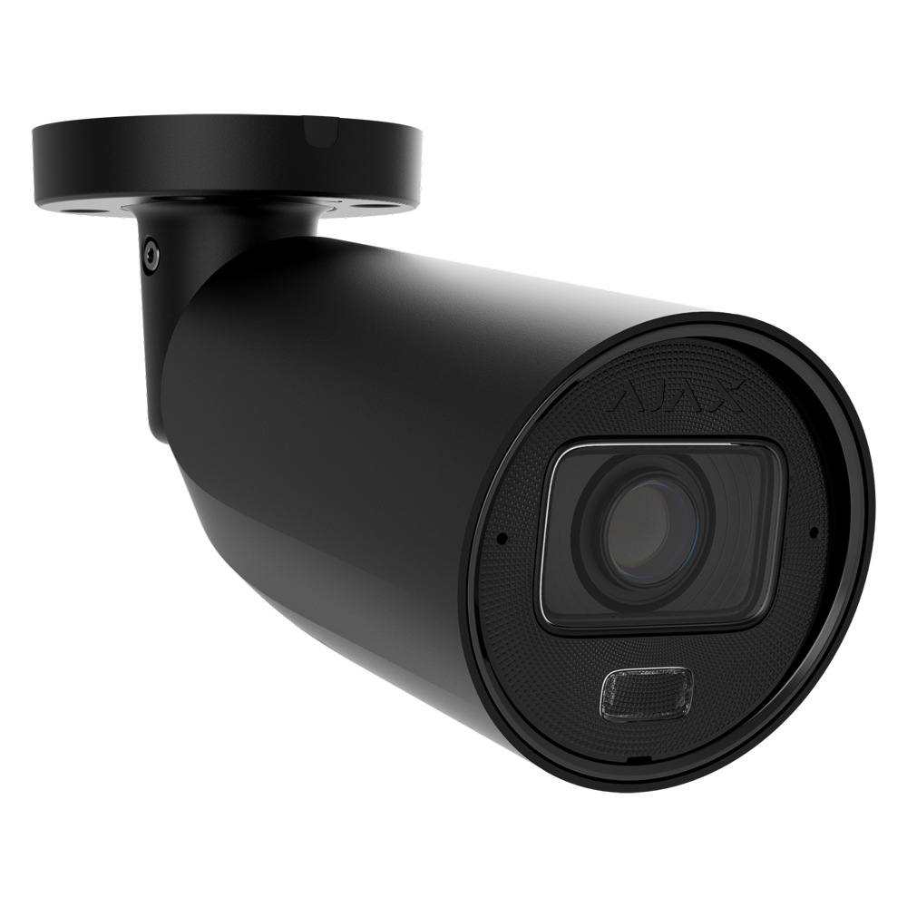 Câmara Bullet IP Ajax 5MP Varifocal Motorizada PoE - Proteção IP67/IK10 e IA Câmara de segurança de exterior preta com lente e suporte de fixação