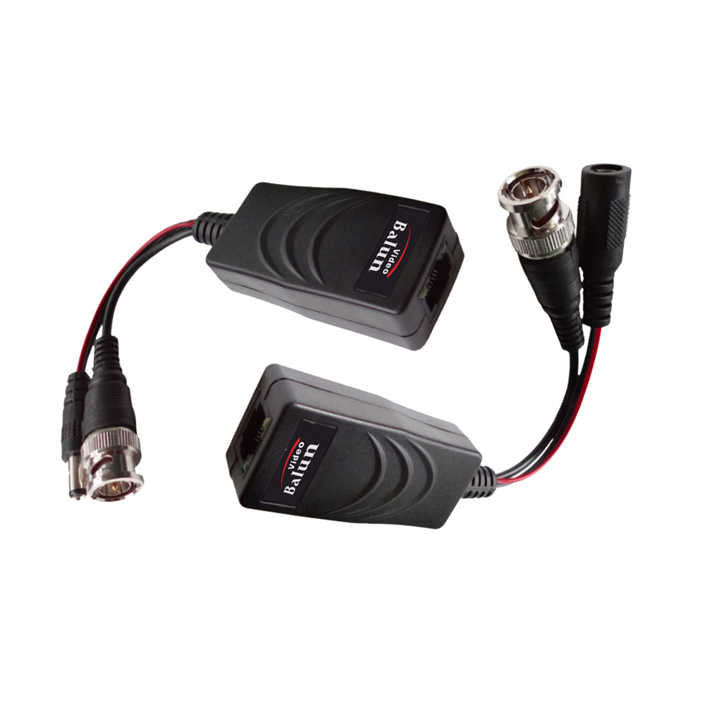 Balun Passivo Dahua PFM802-B10: Transmissão de Vídeo e Energia via UTP Cat5e/6 Adaptadores vídeo balun negros com cabos e conectores BNC