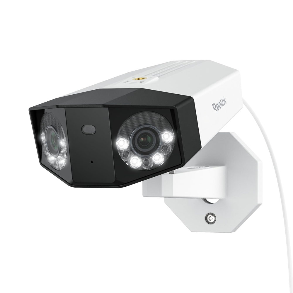 Câmara de Segurança IP Reolink Duo 3 PoE 16MP Panorâmica 180º Câmara de segurança Reolink branca e preta com duas lentes e LEDs