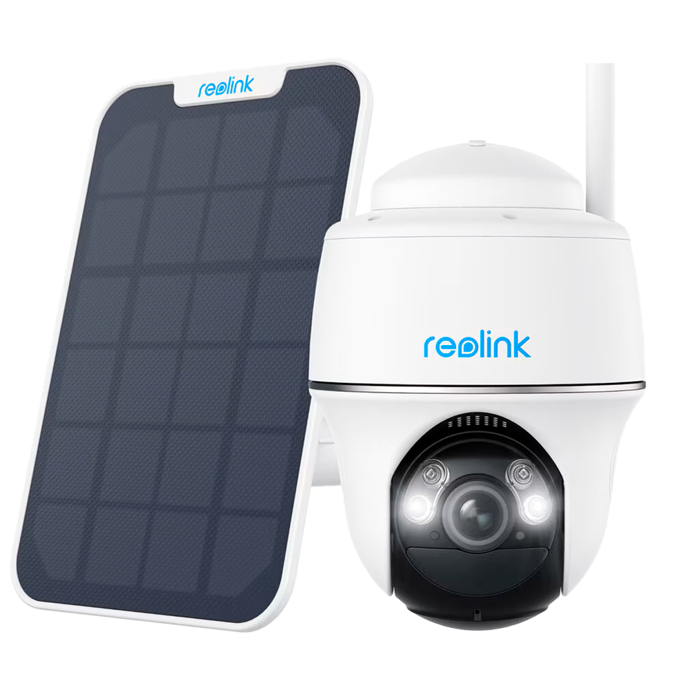 Reolink Argus B430 Solar Kit - Câmara WiFi 5MP com Bateria e Painel Solar Câmara de segurança branca com painel solar preto e branco da marca reolink