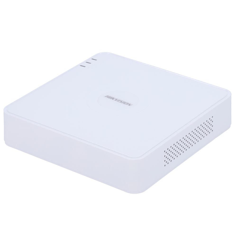 Gravador NVR IP Hikvision 4 Canais 4MP DS-7104NI-Q1(D) Dispositivo eletrônico branco quadrado com logo HIKVISION