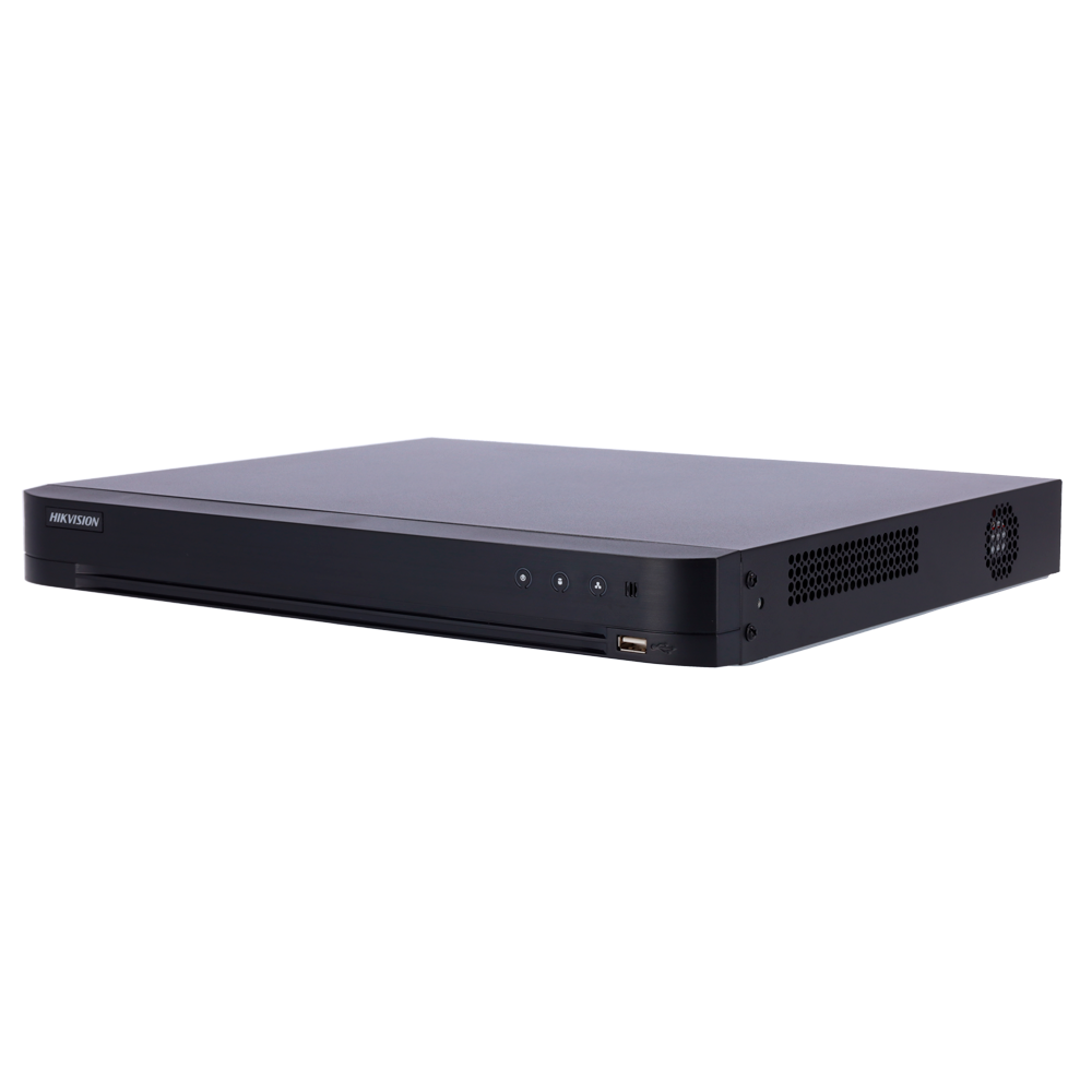 Gravador DVR 8 Canais Hikvision iDS-7208HUHI-M2/PXT/4A+8/4ALM AcuSense Gravador digital vídeo preto HIKVISION com porta USB e luzes de controlo