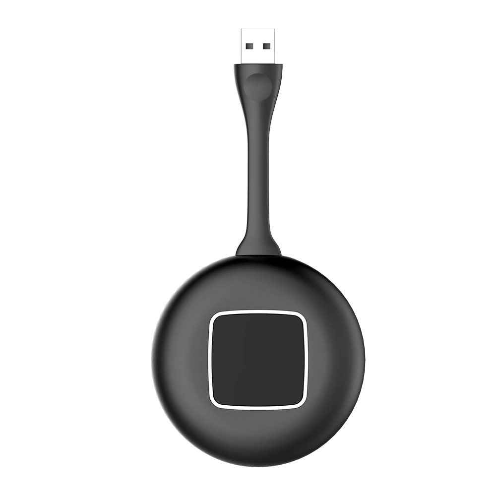 Transmissor Dongle Sem Fios 1080p UNIVIEW | Partilha Ecrã Interativo USB 2.0 Dispositivo eletrônico redondo preto com conetor USB