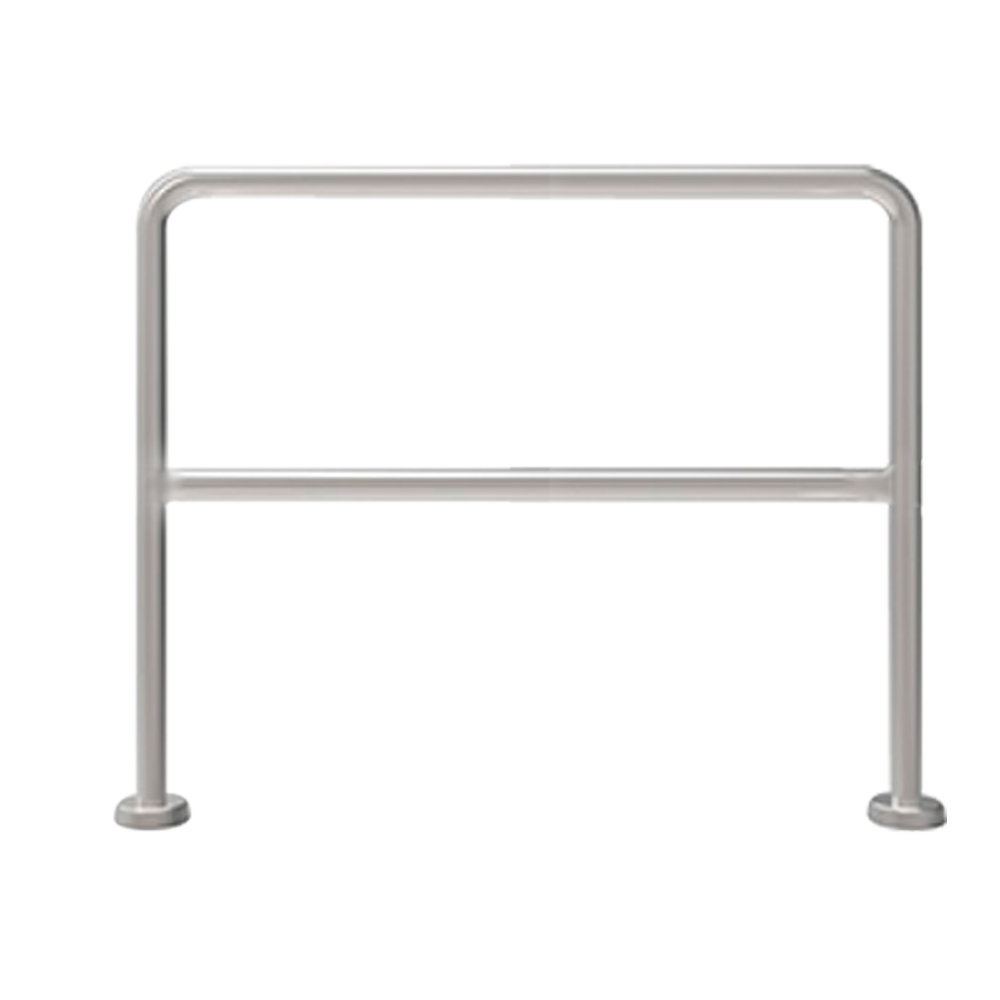 Guarda Corpo Inox TURBOO TS-HANDRAIL-120 | Barreira de Segurança para Torniquetes Estrutura metálica prateada com suporte