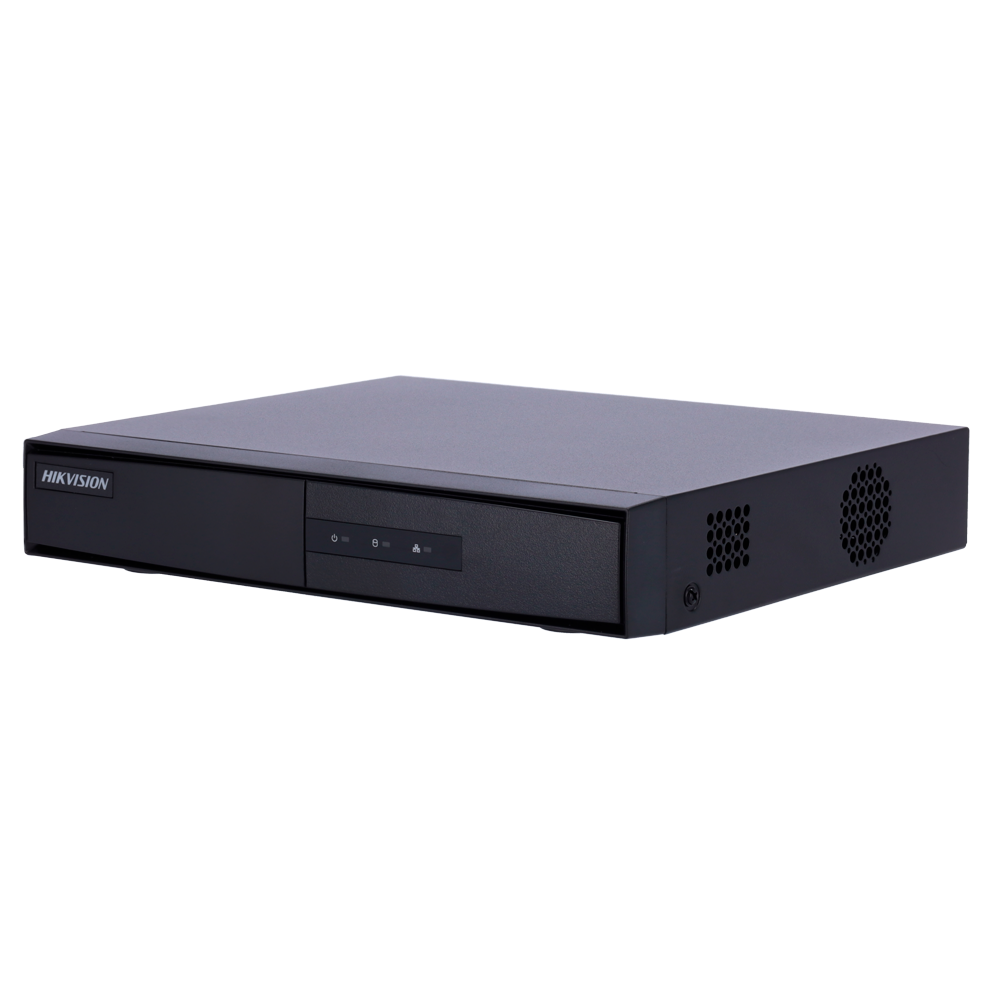Gravador NVR PoE Hikvision 8 Canais 4MP DS-7108NI-Q1/8P/M(D) Aparelho preto Hikvision com painel frontal e ventilação lateral