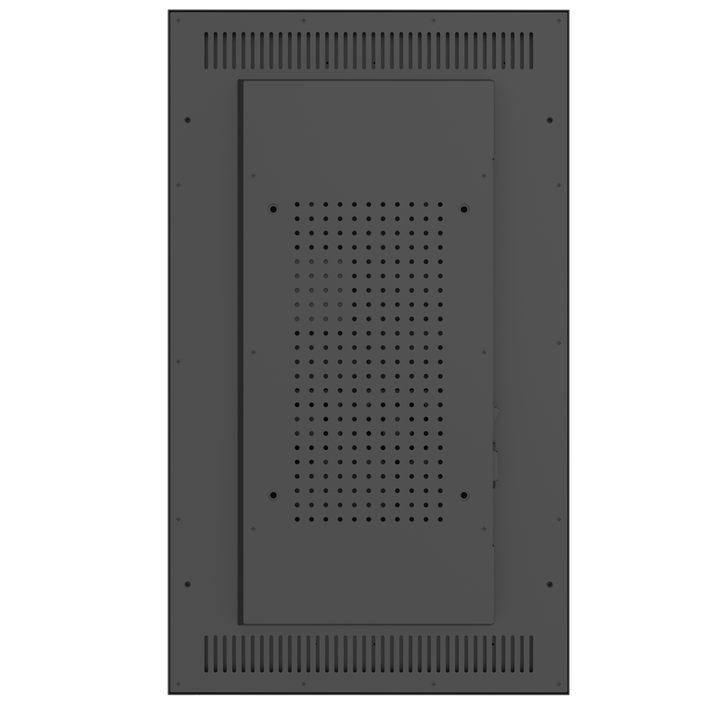 Monitor Safire 32" FHD 3500 cd/m² Alto Brilho para Sinalização Digital Painel metálico cinza escuro com orifícios de ventilação