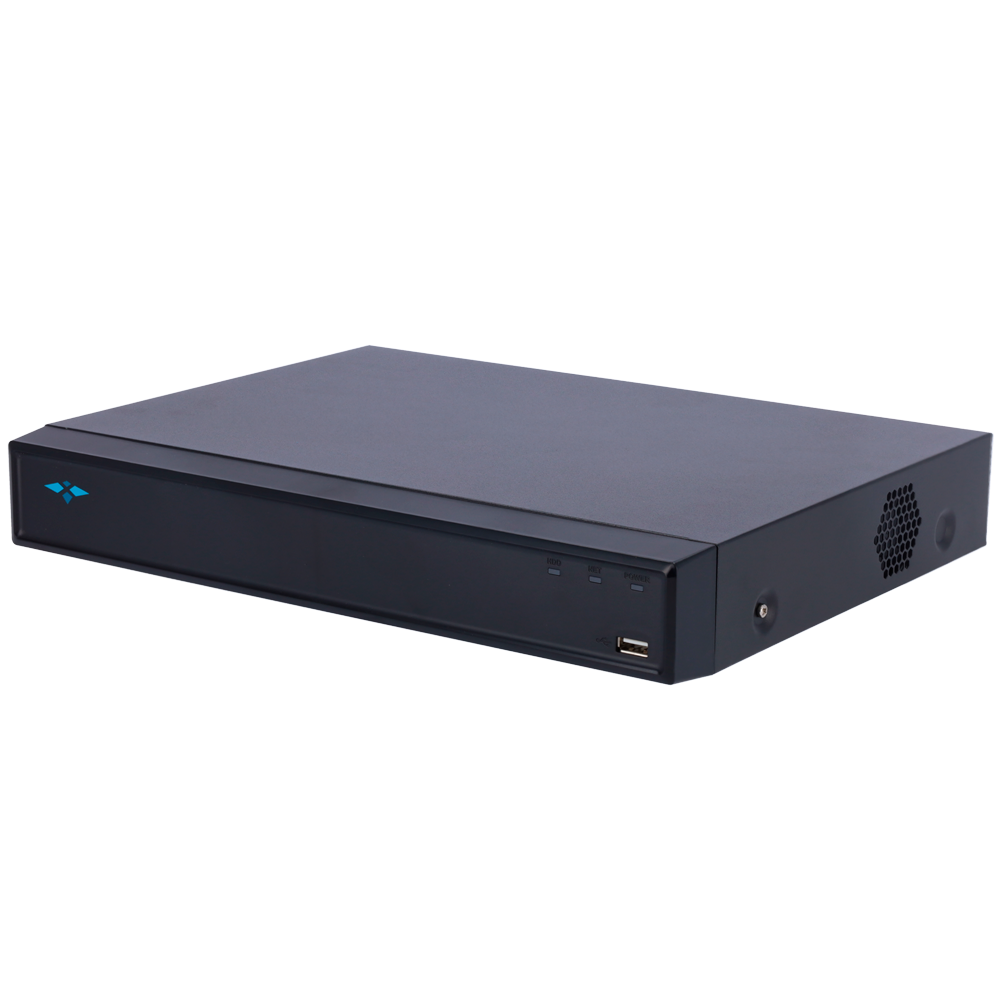 X-Security XVR 16 Canais 4K Coaxial+IP com Reconhecimento Facial Gravador digital preto com indicadores LED e porta USB lateral