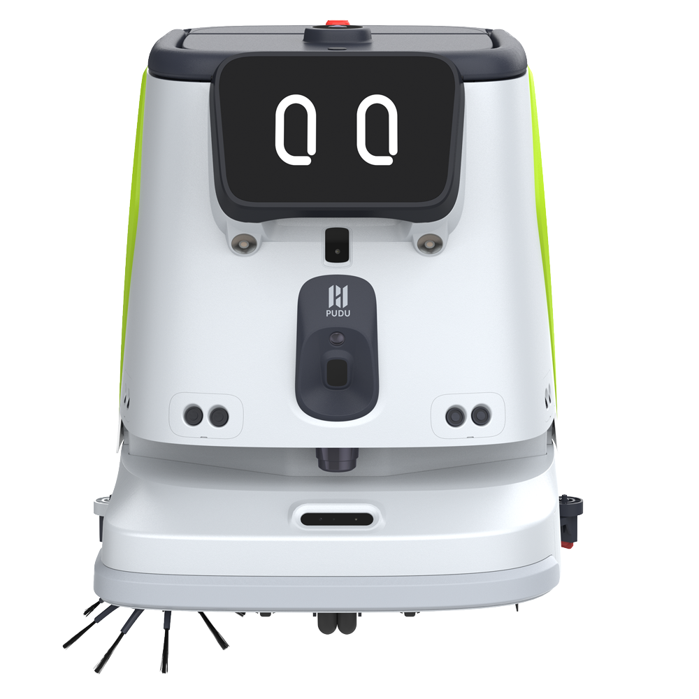 Robô de Limpeza Multifuncional PUDU-CC1-PRO | Aspiração e Mopa Inteligente Robô de limpeza branco com visor digital e escovas giratórias