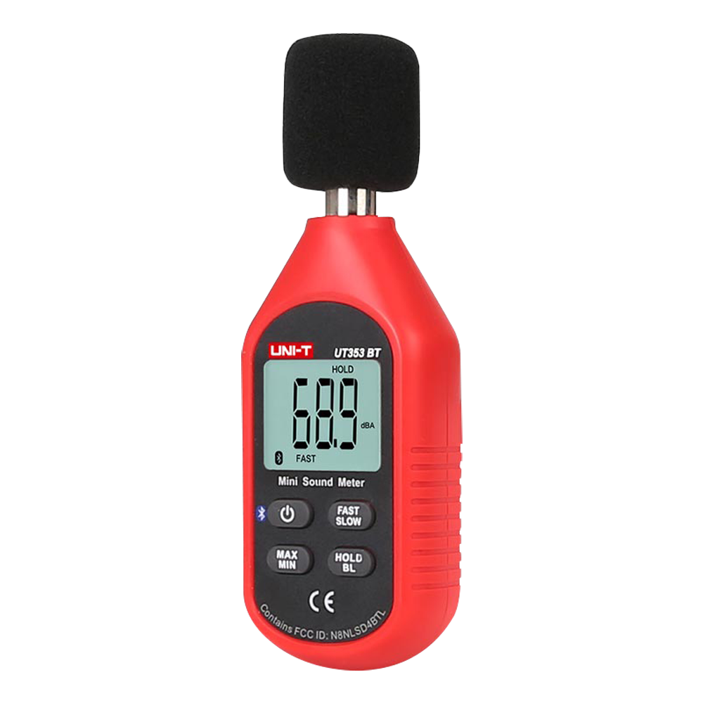 Medidor de Nível Sonoro Bluetooth UNI-T UT353-BT | Alta Precisão em Decibéis Medidor de som portátil vermelho com ecrã digital e botão