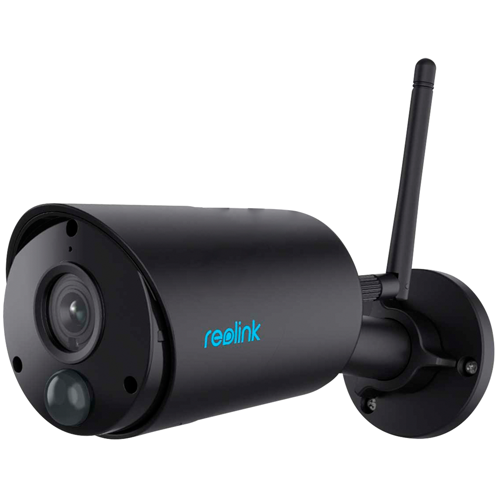 Câmara Reolink Argus B320 WiFi Bateria 3MP Exterior Preta Câmara de segurança preta com antena e lente frontal