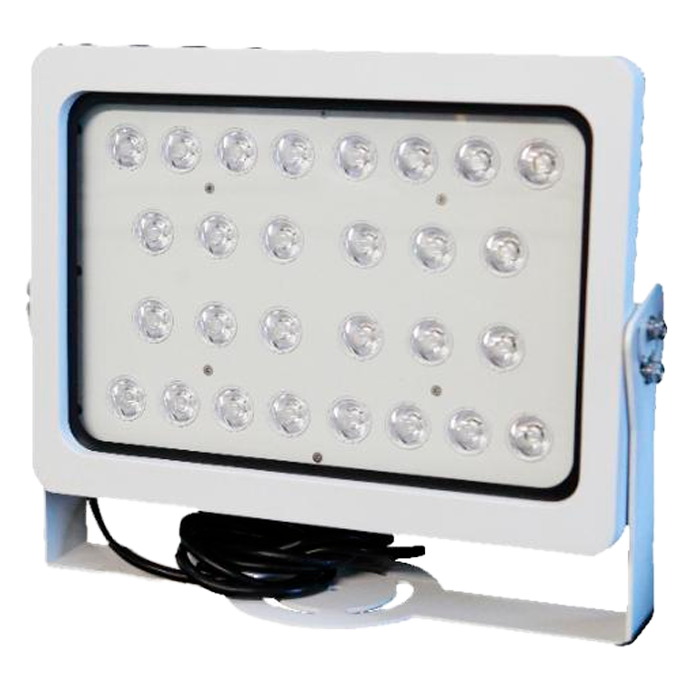 Hikvision Foco Infravermelho 30m IP66, 850nm, 28 LEDs (DS-TL2002CI) Projetor LED branco retangular com 30 lâmpadas e cabo preto