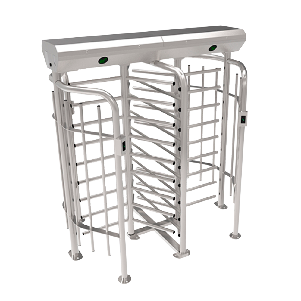 ZKTeco FHT2300D-316: Torniquete Bidirecional Aço Inox para Controlo de Acessos Tornozeira dupla de metal inox prateado com sensores verdes