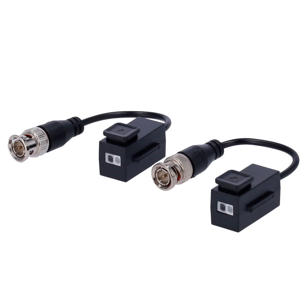 Balun Passivo Safire para Vídeo HDTVI/HDCVI/AHD/CVBS até 4K Adaptadores de vídeo BNC em preto com cabos curtos e conectores metálicos