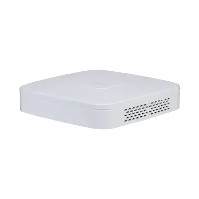 NVR Dahua 8 Canais Wizsense - Gravador de Segurança IP com IA | lojaCCTVPro Dispositivo eletrónico branco quadrado com orifícios de ventilação laterais