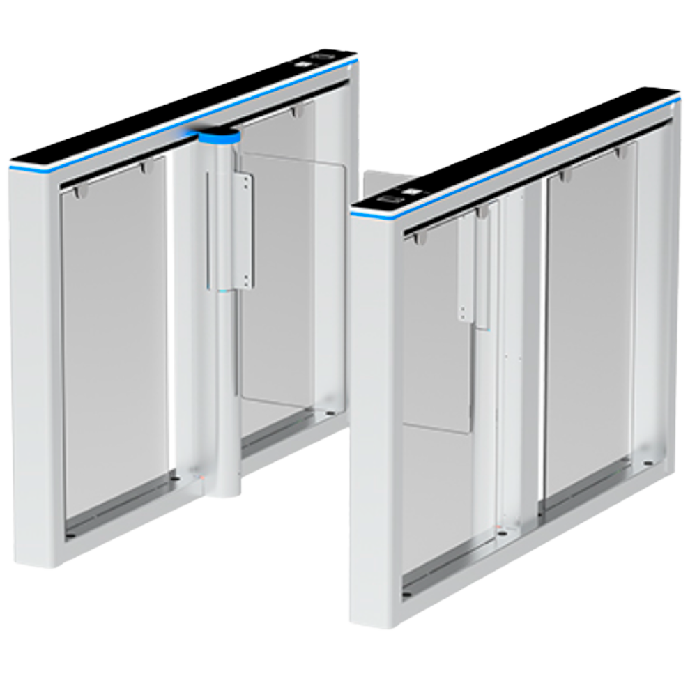 Torniquete Motorizado ZKTeco TS-COMET-S1000 - Controlo de Acesso Bidirecional Portões automáticos de controlo de acesso com painéis transparentes e estrutura branca