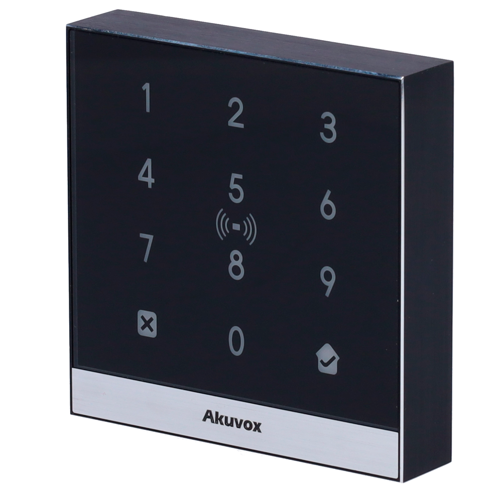 Controlo de Acesso Autónomo Akuvox A02S | RFID, NFC, PIN, IP65, IK07 Painel tátil preto com números e símbolo Akuvox