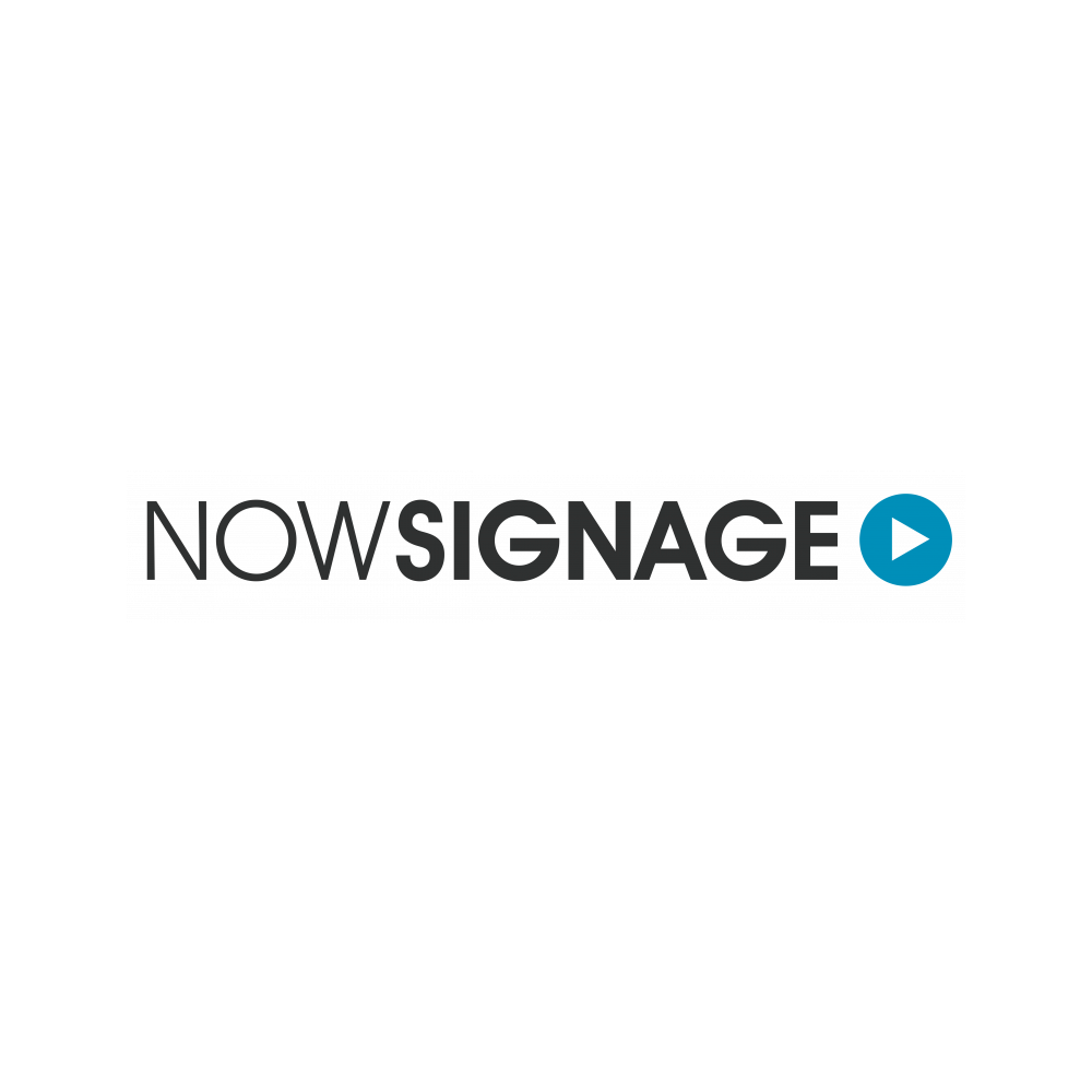 Licença Anual NowSignage para Sinalização Digital por Ponto de Reprodução Logotipo NOW SIGNAGE com ícone azul de play