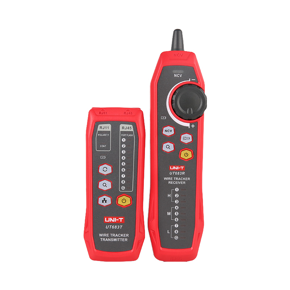 Testador de Cabos UNI-T UT683KIT RJ45/RJ11 | Detecção NVC de Alta Performance para Segurança Set de 2 dispositivos rastreadores de fios UNI-T vermelhos e pretos