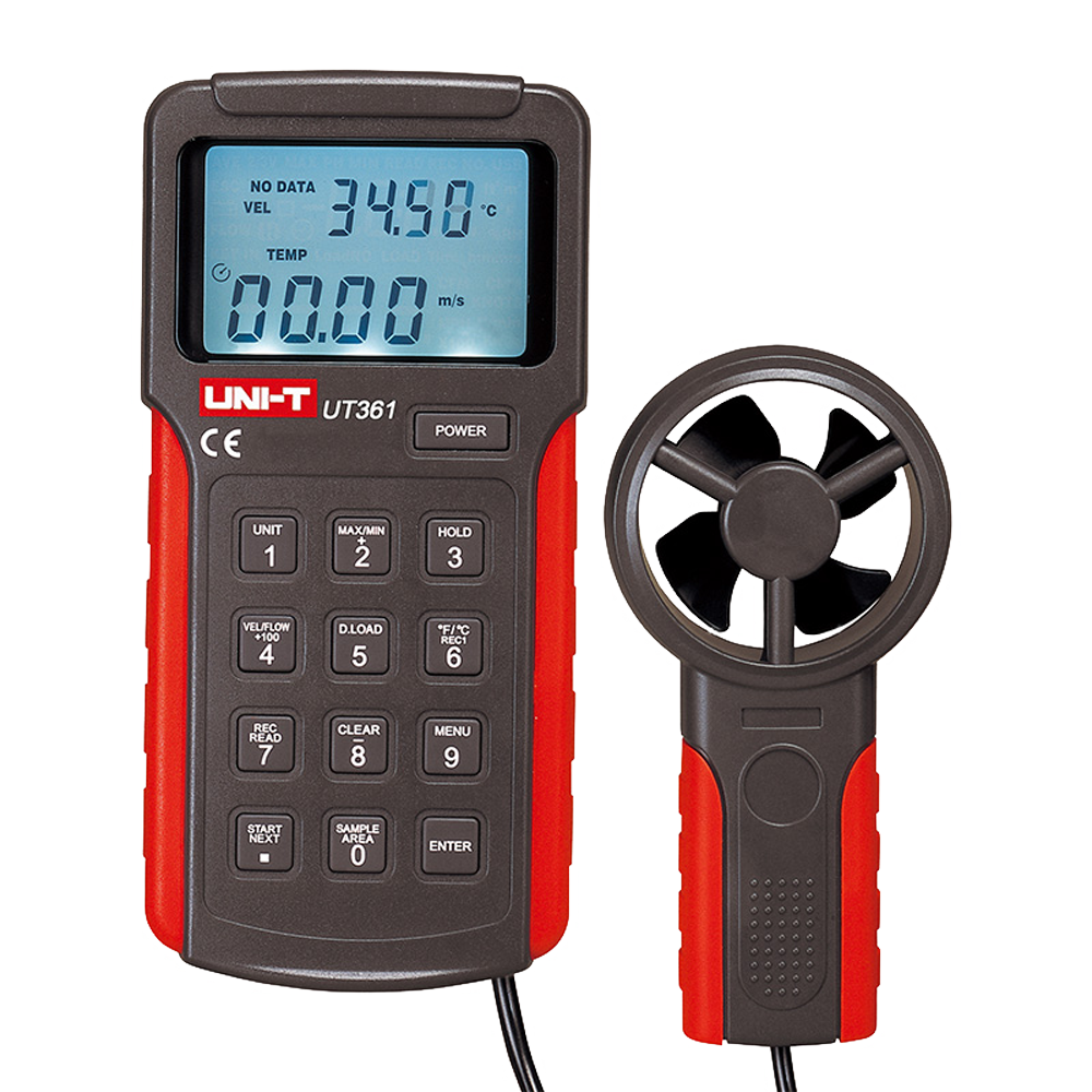 Anemómetro Digital UNI-T UT361 - Medição Profissional de Velocidade do Vento e Temperatura Medidor digital de velocidade e temperatura UNI-T UT361 com ventoinha