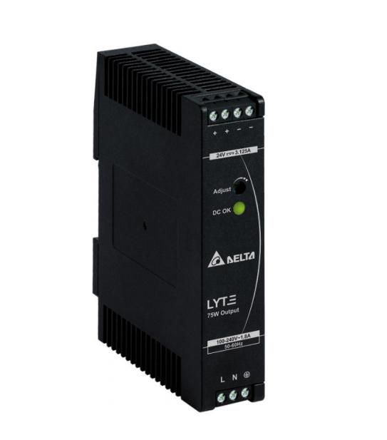 Fonte Alimentação HIKVISION 48V 75W DRL-48V75W1AZ para Carril DIN Fonte de alimentação Delta LYTE preta 75W com luz indicadora verde e terminais elétricos
