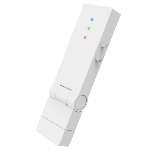 Repetidor Wireless Sem Fios Nivian Smart (433MHz) - Estende Cobertura de Alarme até 80m Dispositivo eletrónico branco com luzes LED e botões laterais