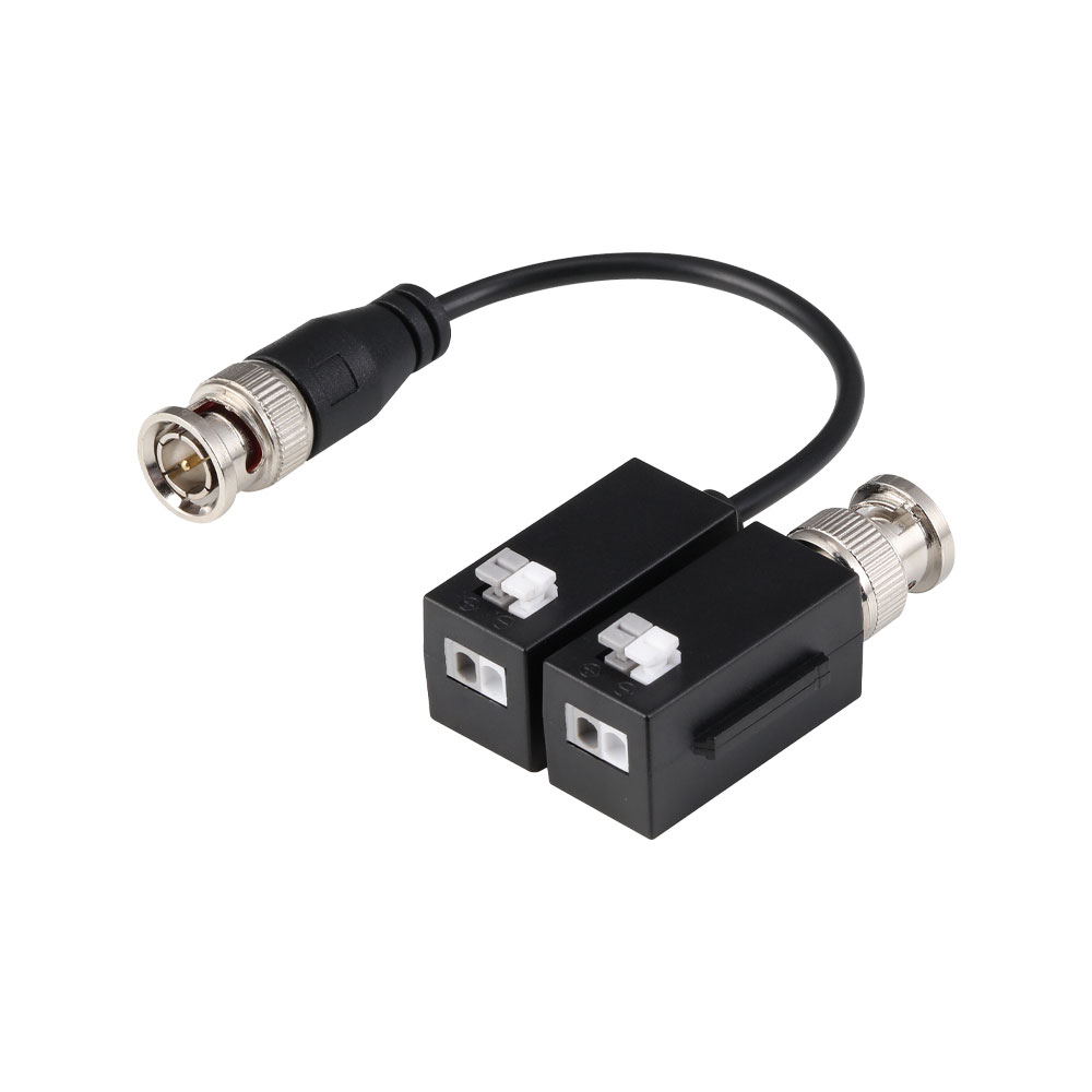 Balun Passivo Dahua HD-PFM800B-4K | Transmissão de Vídeo 1 Canal 4K por UTP CAT5e/6 Adaptador video conector BNC preto com cabo curto e terminais metálicos