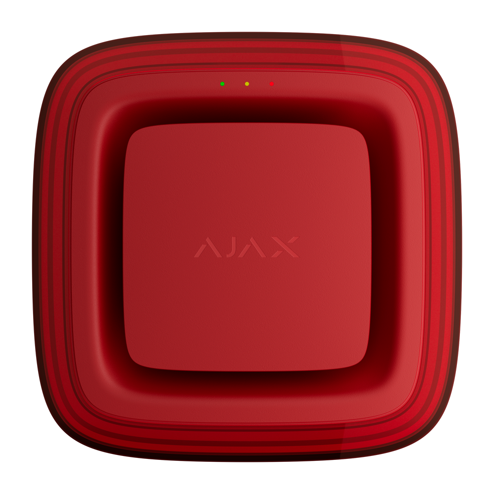 Sirene de Incêndio Ajax EN54-SOUNDER-VAD-R com Alarme Visual Sensor de alarme vermelho com texto AJAX e três luzes LED