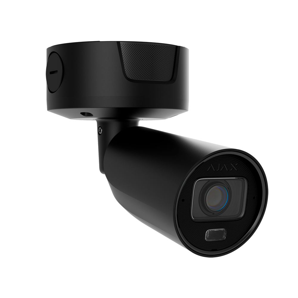 Câmara Bullet Ajax 4MP Varifocal Motorizada PoE IP67 | Visão Noturna e IA Câmara de segurança preta com lente rectangular e corpo cilíndrico