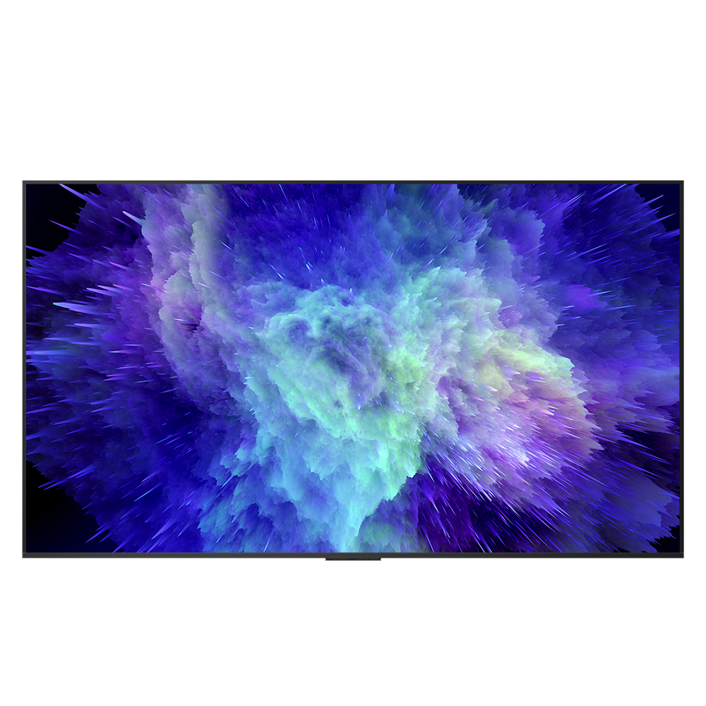 Monitor Sinalização Digital Hisense 100" 4K Android 9.0 24/7 Televisor de ecrã plano com imagem abstrata azul e roxa
