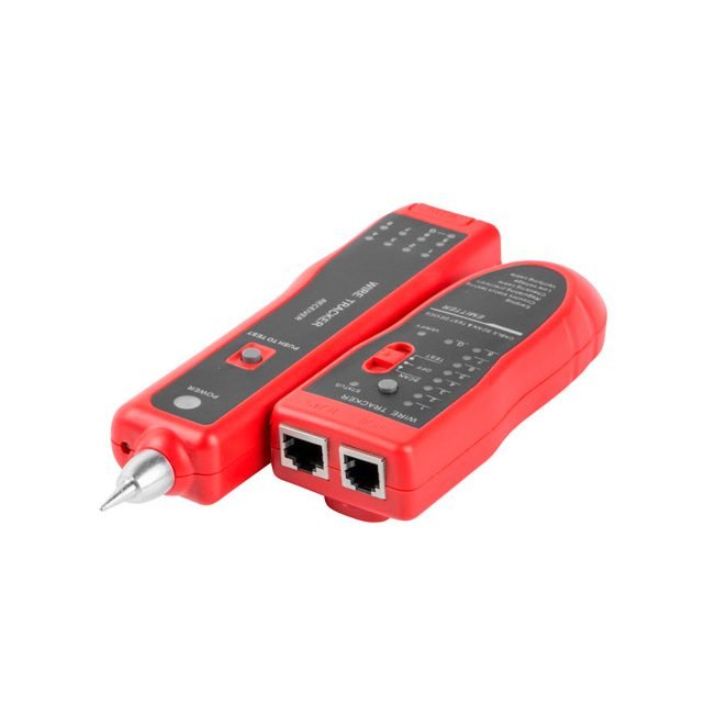 Tester/Tracker de Continuidade Digital Profissional (RJ45, RJ11, BNC) | Kit para Teste de Cabos | lojaCCTVPro Conjunto de traçadores de cabos eléctricos vermelhos com detalhes pretos