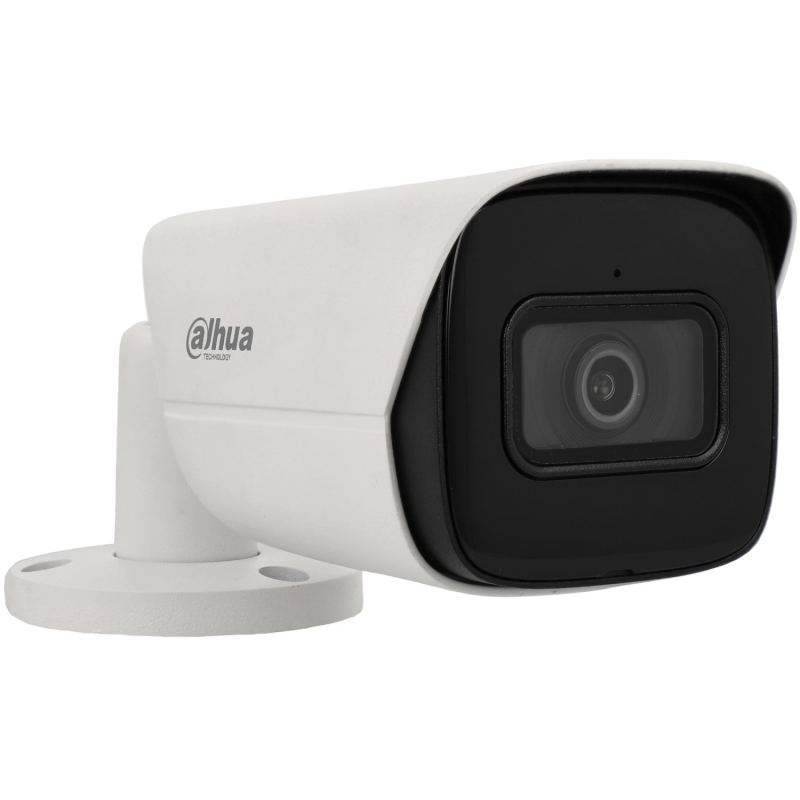 Câmara com fios (PoE) Bullet Branca 8mpx 2.8mm 30m Microfone IP67 - Dahua IPC-HFW3841E-AS-S2 Câmara de vigilância branca Dahua com lente preta e suporte fixo