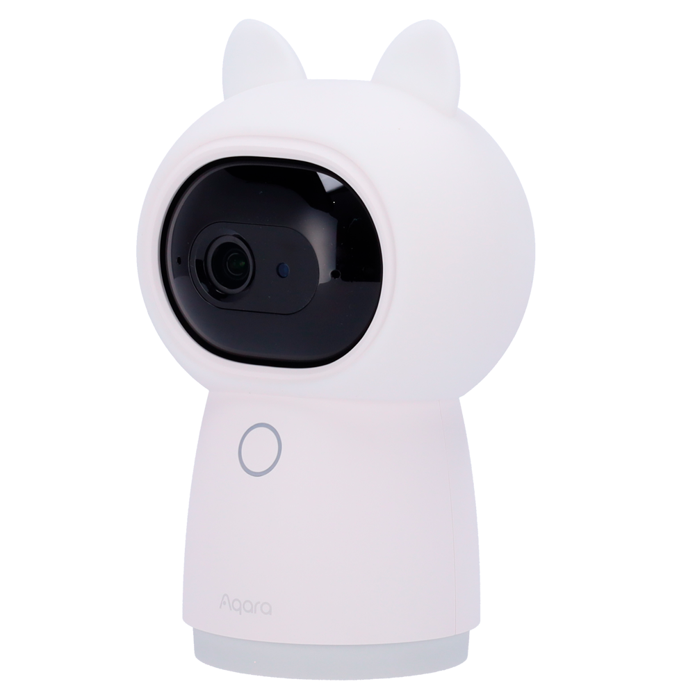 Câmara Aqara G3 2K com Hub Zigbee 3.0 e Reconhecimento Facial Câmara de segurança branca Aqara com lente preta e design com orelhas
