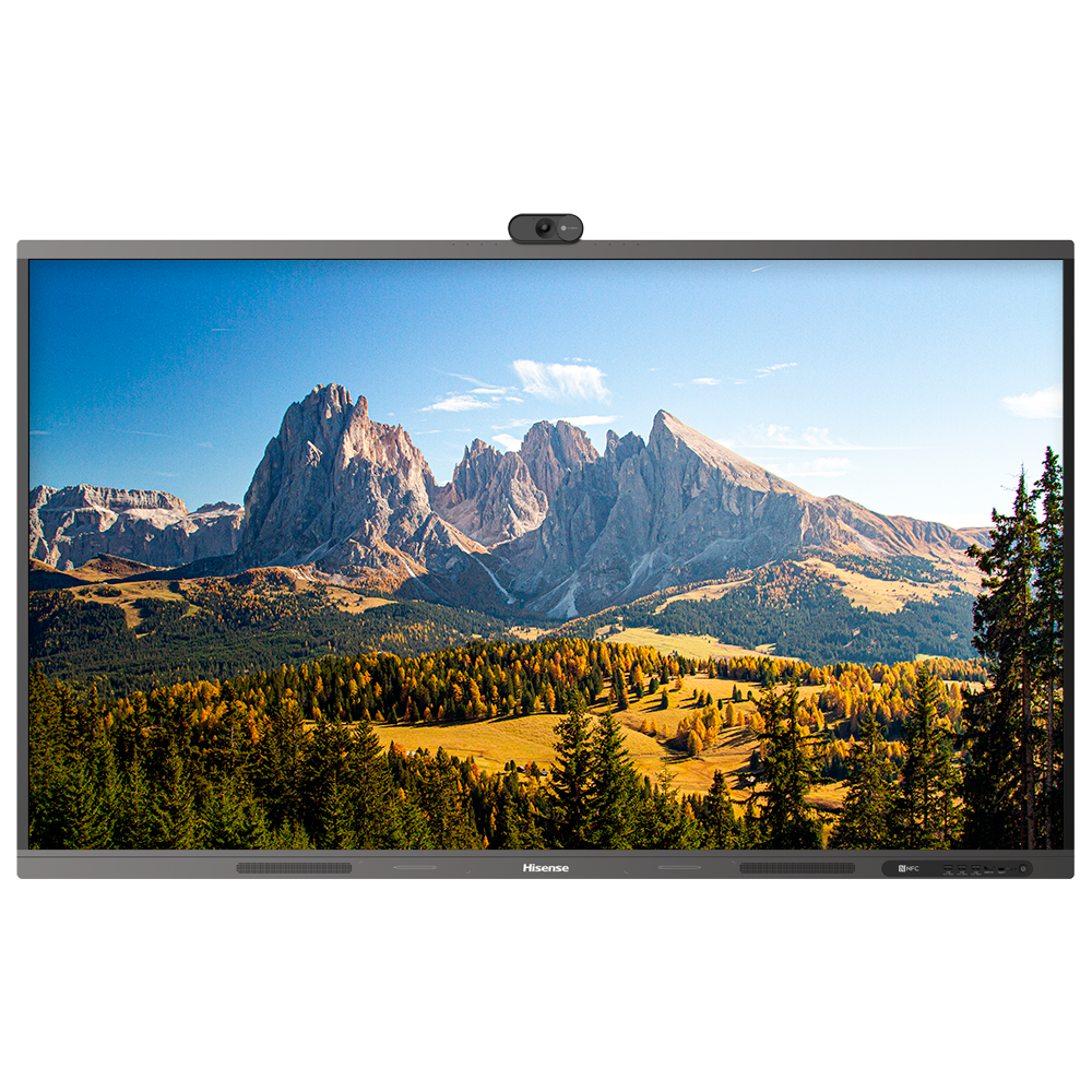 Monitor Interativo Hisense 86" 4K Android 13 HIS-86WM6FE Monitor Hisense com imagem de paisagem montanhosa