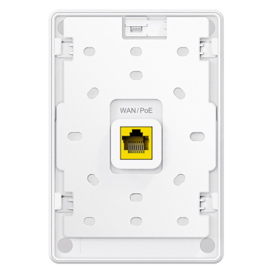 Placa branca de montagem com tomada de rede amarela RJ45 WAN/PoE