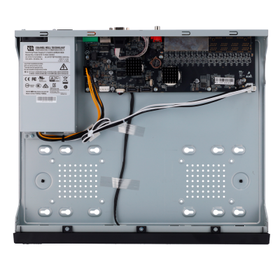 Dispositivo eletrónico aberto com placa de circuito e fonte de alimentação