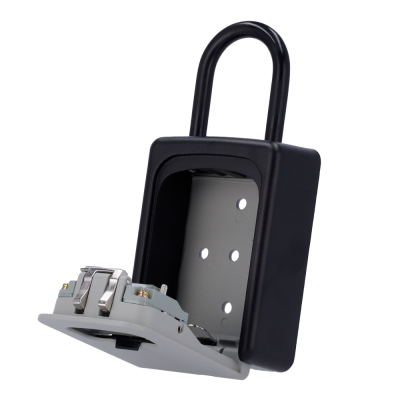 Candado de seguridad con carcasa negra y base metálica desmontable