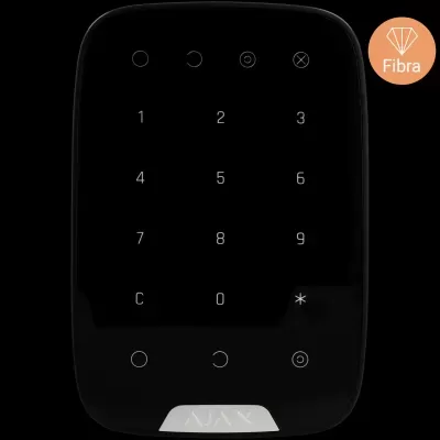 Teclado tátil preto com botões numéricos e selo FIBRA.
