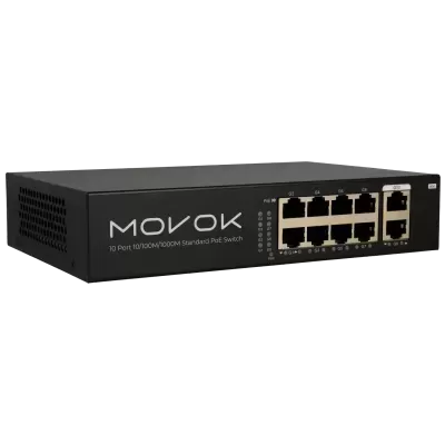 Switch de rede preto MOVOK com 10 portas Ethernet PoE