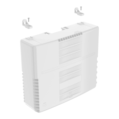 Caixa de armazenamento branca com suportes de fixação