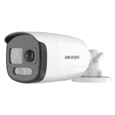 Câmara de vigilância HIKVISION branca e preta com suporte fixo